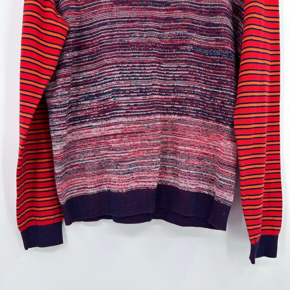 GAP 100% Cotton Marled Crewneck Sweater Stripe Sleeves Red Navy Womens Sz Large - Picture 5 of 11